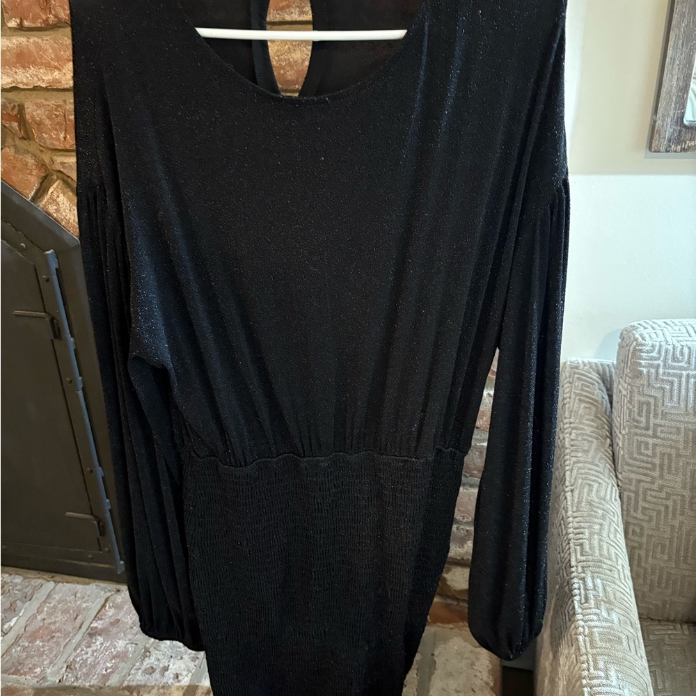 Pink Lily Sparkly Black Long Sleeve Dress